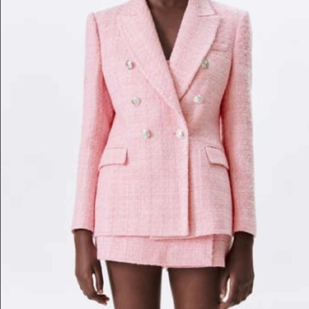 Blogger Fav Zara Pink Tweed Blazer and Skort set.